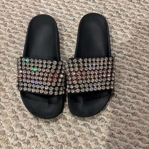 Gucci Women Shoes Rubber Swarovski Crystal Embellished Slides Sandals Size 39